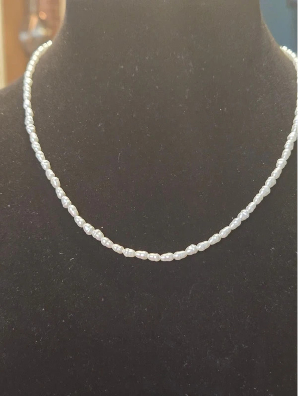 Freshwater Rice Pearl Bead Necklace with Gold-Tone Chain and Extender